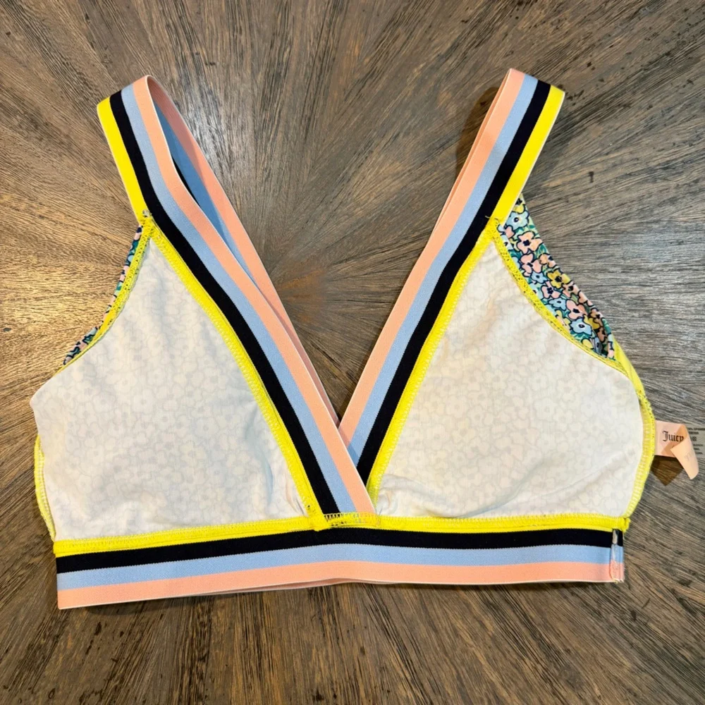 Juicy Couture Floral Bikini Top M‎ Striped Elastic Band